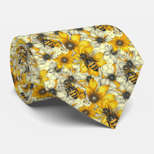 Cute floral bee tiled pattern tie