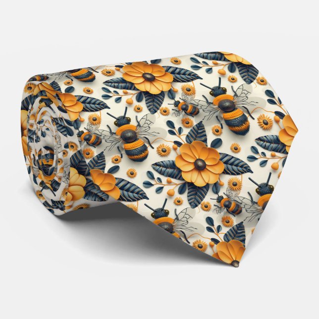 Cute floral bee tiled pattern  tie (Rolled)