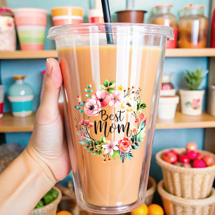 cute floral best mum acrylic tumbler