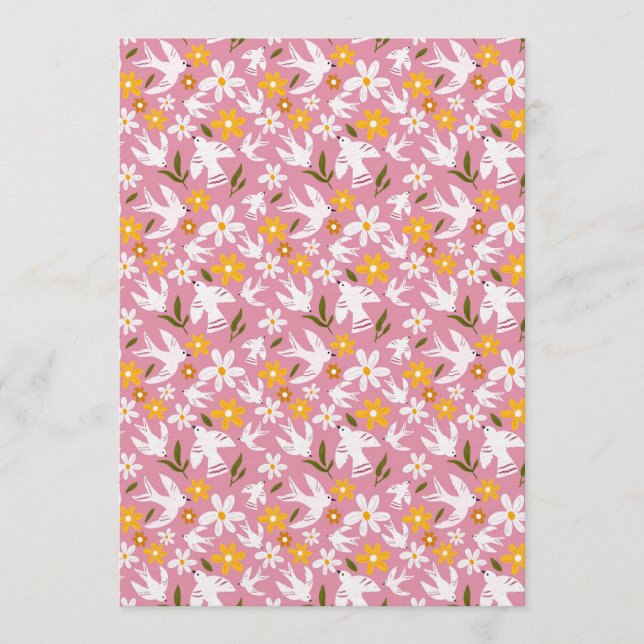 Cute Floral Bird Seamless Pattern Invitation (Front)