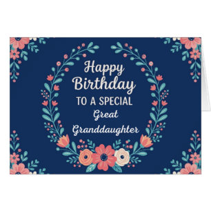 Cute Floral Birthday Card for Great Granddaughter