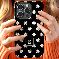 Cute Floral Black Grass Lily Pattern Monogram
