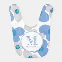 Cute Floral Blue Grey Baby Boy Simple Monogram