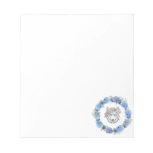 Cute Floral Blue Hydrangea Wolf Design Notepad