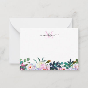 Cute Floral Blush Pink Peony Botanical Monogram Card