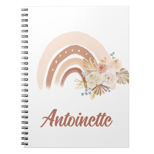 Cute Floral Boho Rainbow Notebook (Front)
