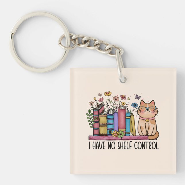 Cute Floral Books and Cat Key Ring (Front)
