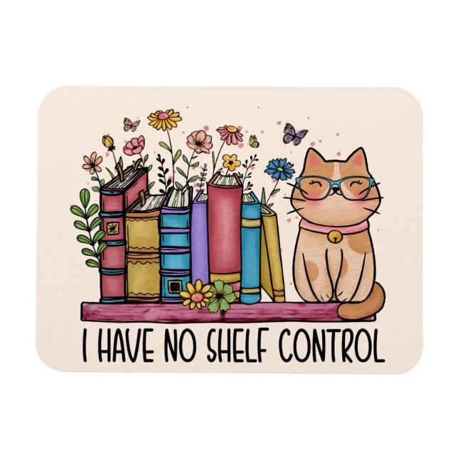 Cute Floral Books and Cat Magnet (Horizontal)