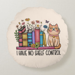 Cute Floral Books and Cat Round Cushion