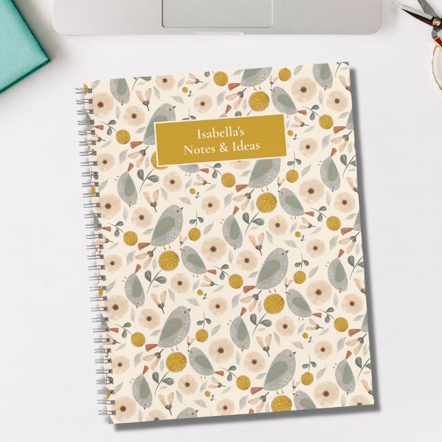 Cute Floral Botanical Bird Cute Pattern Customise Notebook (Creator Uploaded)