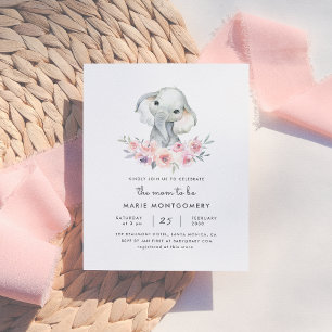 Cute Floral Bouquet Elephant Baby Girl Baby Shower Invitation Postcard