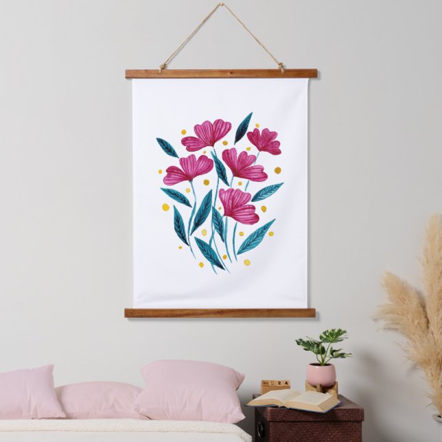Cute floral bouquet - magenta and teal hanging tapestry (Bedroom)