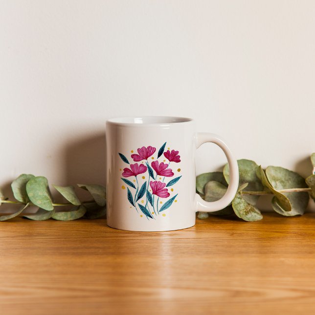 Cute floral bouquet - magenta and turquoise coffee mug (Creator Uploaded)