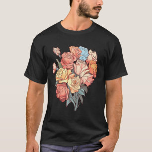 Cute Floral Bouquet Of Roses Colourful Flowers Pla T-Shirt