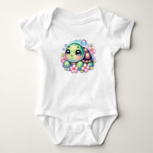 Cute Floral Bubbly Turtle Baby Bodysuit