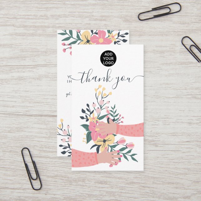Cute floral bunch arms illustration thank you business card (Front/Back In Situ)