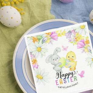 Cute Floral Bunny & Chick Easter Egg Hunt & Brunch Napkin