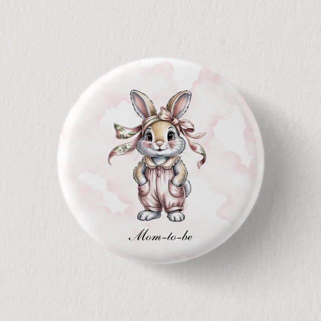 Cute Floral Bunny Girl Baby Shower Mom-to-be 3 Cm Round Badge (Front)