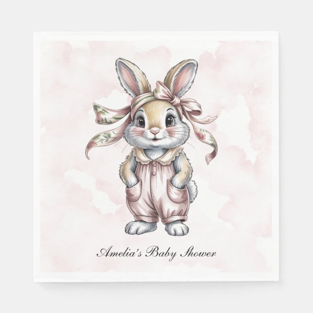 Cute Floral Bunny Girl Baby Shower  Napkin (Front)