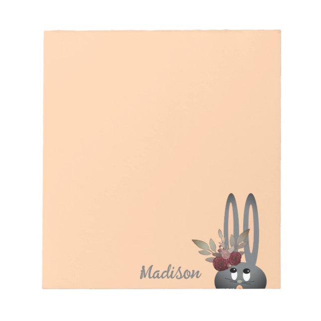 Cute Floral Bunny Pastel Personalised Easter Notepad (Front)