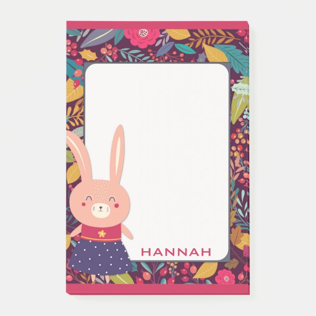 Cute Floral Bunny Rabbit Post-it Notes (Front)