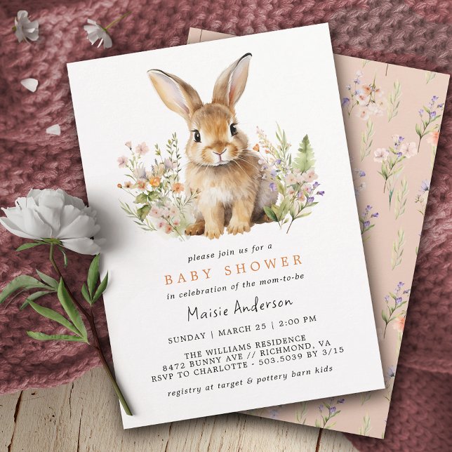 Cute Floral Bunny | Rabbit Spring Baby Shower Invitation (Creator Uploaded)