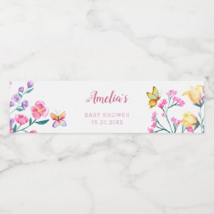 Cute Floral Butterfly Garden Baby Shower Water Bottle Label