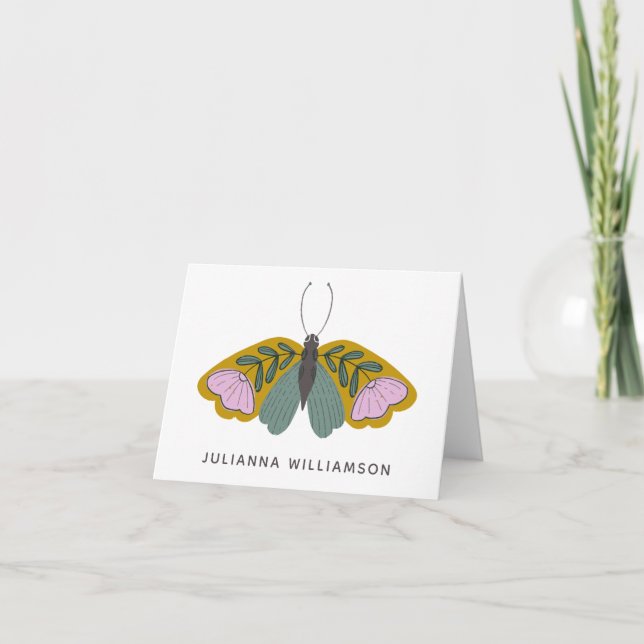 Cute Floral Butterfly Illustration Personalised Note Card (Front)