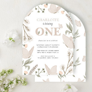 Cute Floral Butterfly Is Turning One 1st Birthday Invitation