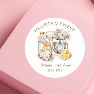 Cute Floral Cake Mixer Ingredients Bakery Classic Round Sticker