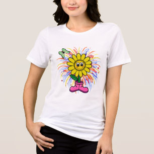 Cute Floral Cartoon Graphic T-Shirt Women's Casu Tri-Blend Shirt