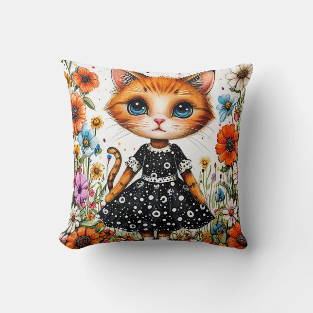 🐱🌸 Cute Floral Cat Cosy Decor Gift ✨ Cushion (Front)