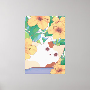 Cute Floral Cat Nature Aesthetic Artwork Canvas Print