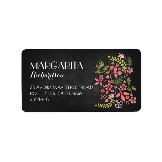 cute floral chalkboard wedding address labels (Front)