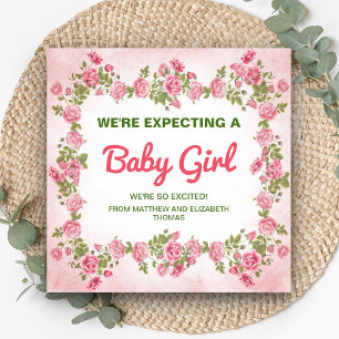 Cute Floral Chic Baby Girl Pregnancy Announcement
