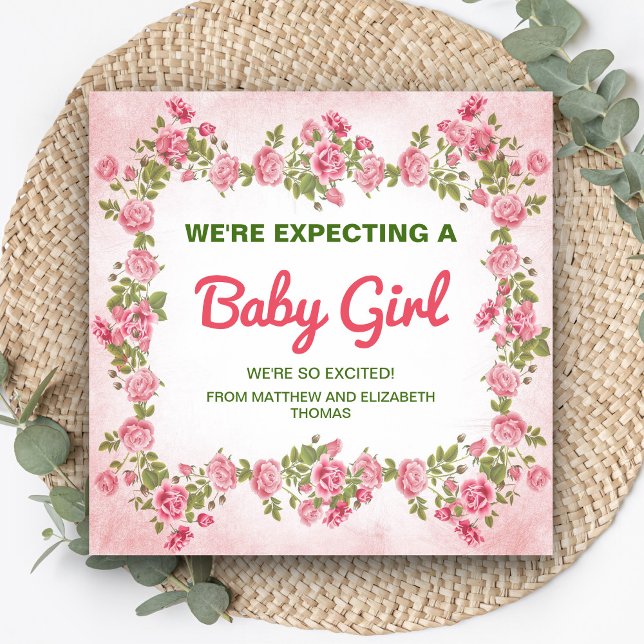 Cute Floral Chic Baby Girl Pregnancy Announcement (Creator Uploaded)