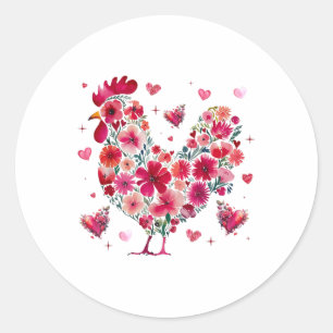 Cute Floral Chicken Lover Hearts Valentines Day Wo Classic Round Sticker
