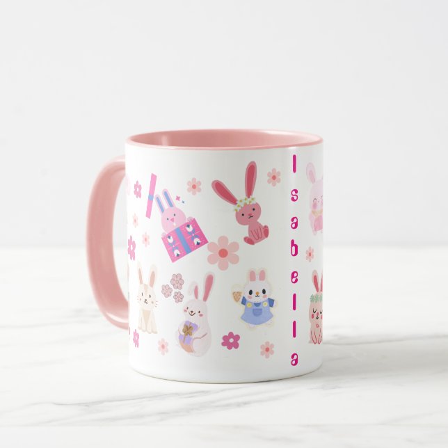 Cute Floral Chinese New Year of the Rabbit Name Mug (Front Left)