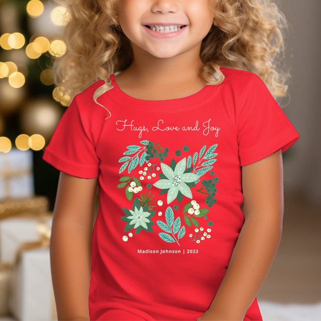 Cute Floral Christmas Party Red T-Shirt (Cute Floral Christmas Party Red T-Shirt)