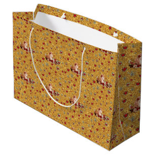 Cute Floral Christmas Unicorn Girl Gold Large Gift Bag