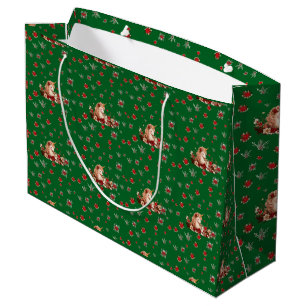 Cute Floral Christmas Unicorn Girl Green Large Gift Bag