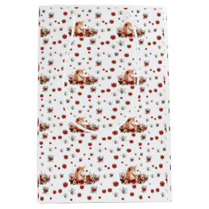 Cute Floral Christmas Unicorn Girl White Medium Gift Bag