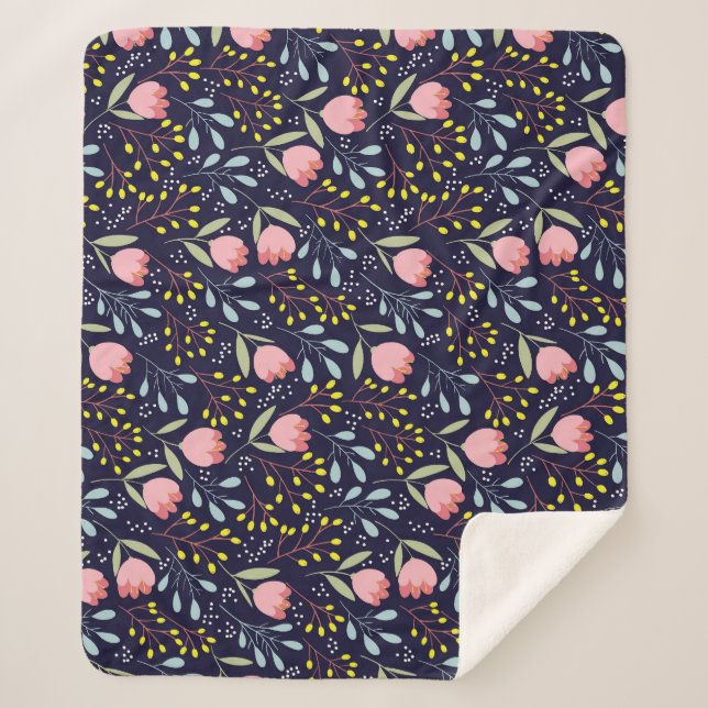 Cute Floral: Colourful Flowers Pattern. Sherpa Blanket (Front)