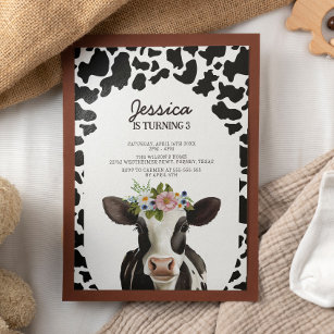 Cute Floral Cow Modern Arch Girl Birthday Party Invitation