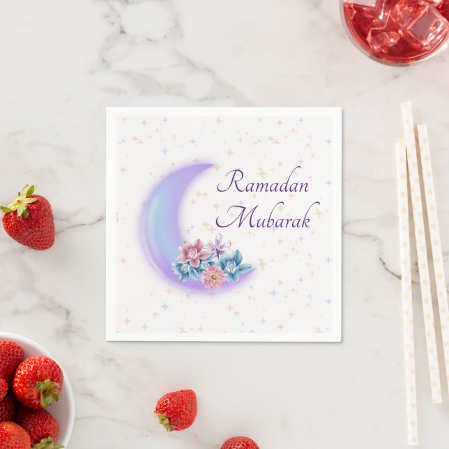 Cute Floral Crescent Islamic Ramadan Mubarak Napkin (Insitu)
