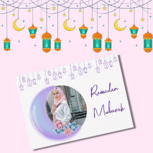 Cute Floral Crescent Islamic Ramadan Mubarak Photo Card