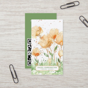 Cute Floral Custom QR Code Scannable Whimsical Business Card