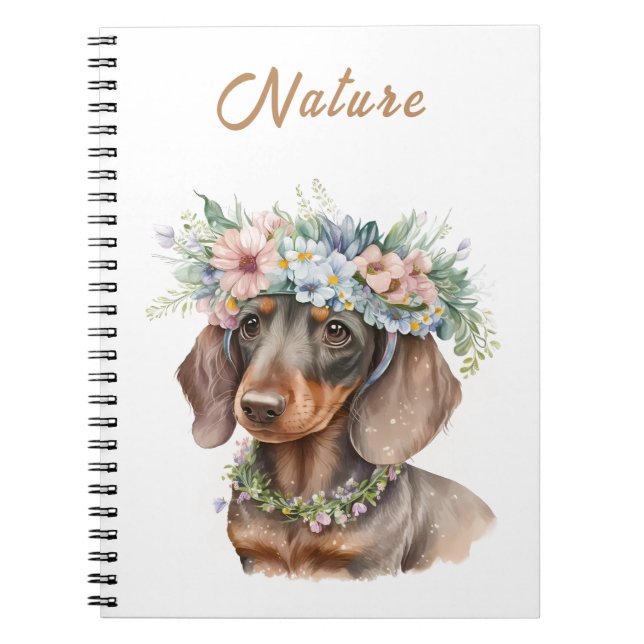 Cute Floral Dachshund Dog Spiral Photo Notebook (Front)