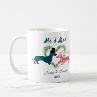 Cute Floral Dachshund Dogs Bride and Groom Coffee Mug