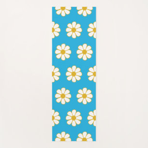 Cute Floral Daisy Pattern Blue and Mustard Yoga Mat
